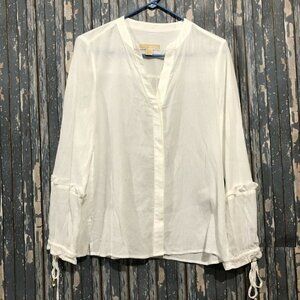 Michael Kors Shirt Medium Womens White Sheer Button Front Long Sleeves